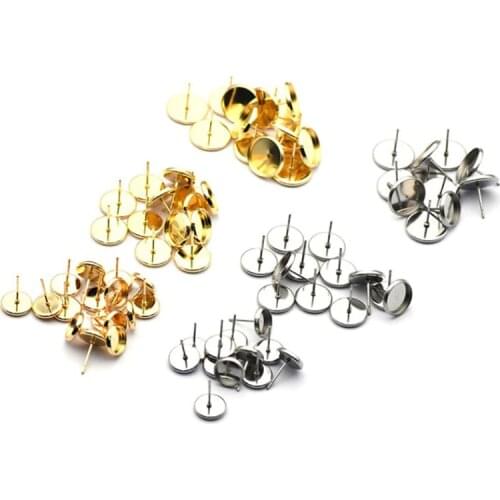 20pcs Stainless Steel Earring Settings Blank Base Fit 6 8 10 12 14 16mm Cabochoon Cameo DIY Earrings Ear Jewelry Findings
