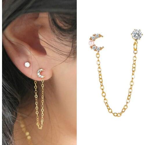 1pc Long Tassel Stud Earrings For Women With Chain Fashion Wedding Jewelry Bohemia Moon Ear Earring Brincos 2021 New