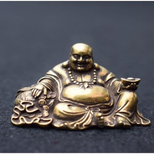 Collectable Chinese Brass Carved Maitreya Buddha Exquisite Small Statues