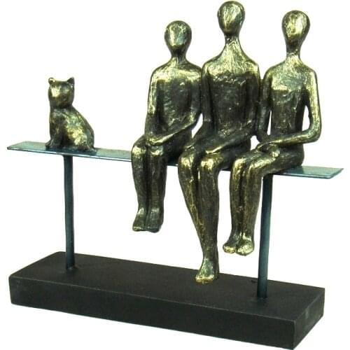 Modern Abstract Iron Art Family Statue Resin Figure Portrait Sculpture Birthday Gift for Parents Home Decor Cat Craft Ornament