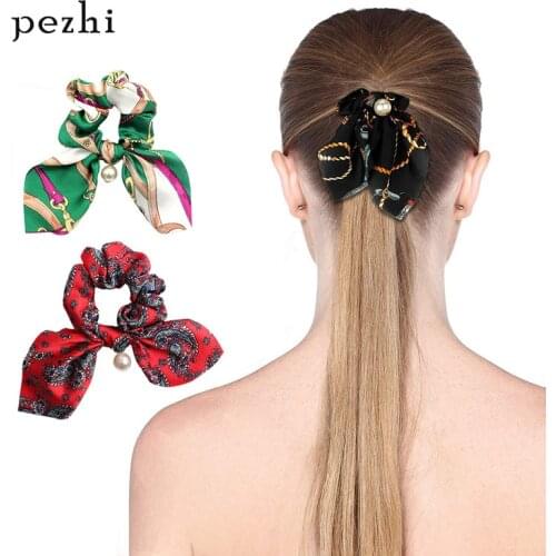 Best selling hair accessories pearl pendant large intestine ring hair ring womens hair bow bow fabric hair rope head jewelry