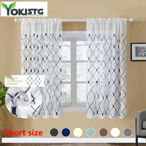 YokiSTG Geometric Diamond Printed Short Sheer Curtain for Living Room Bedroom Kitchen Window Tulle Curtains Furniture Home Decor