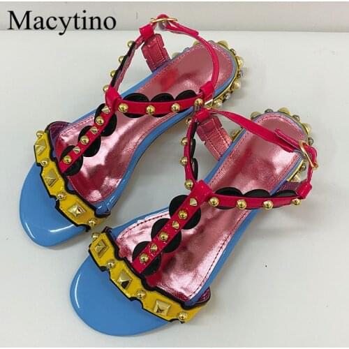 Rivet decoration ladies high heel sandals round toe thick heel high heel sandals fashion party sandals