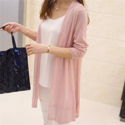 Women 2021 Spring Autumn Fashion Loose Knit Cardigan Tops Female New Thin Ice Silk Blouses Ladies Long Sunscreen Shirts L76