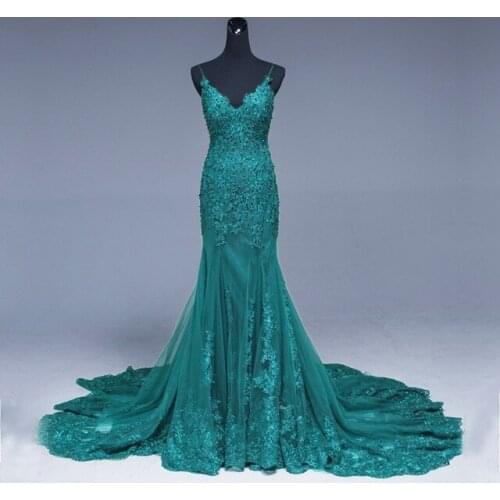 New V Neck 2019 Dresses Elegant Green Robe De Soiree Off Shoulder Gowns Beaded Appliques 2018 Dress Long Abendkleider