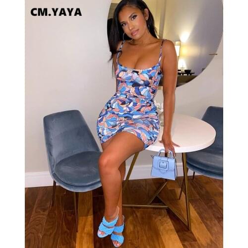 CM.YAYA Women Drawstring Stacked Sleeveles Bodycon Midi Dress for Sexy Night Party Spaghetti Strap Bandage Ruched Mini Dresses