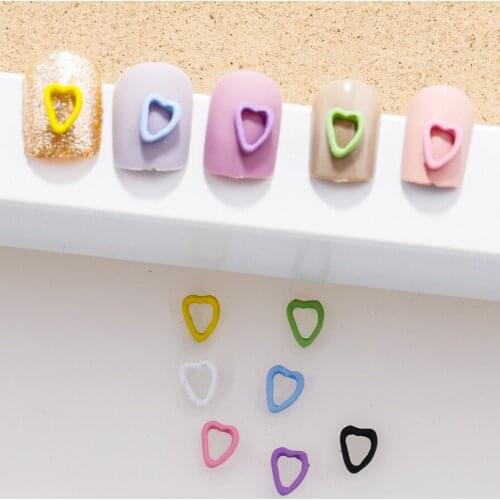 10Pcs Girl Heart Frosted Hollow Love Nail Art Jewelry Candy Color Small Fresh Style Nail Art Decorations 3D Cute Manicure Tools
