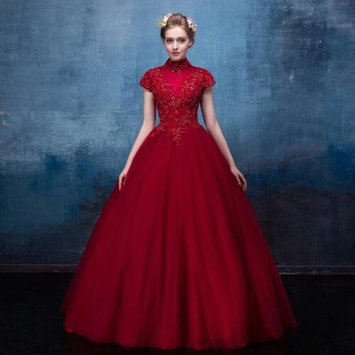 100%real wine red high collar beading ball gown Medieval Renaissance queen Dress Victoria dress /princess Belle Ball