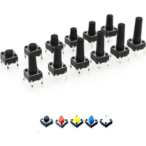100pcs Black Copper 4Pin 6*6*4.3/4.5/5/6/7/8/9/10/11/12/13/14/15/16/17/18/19/20mm Toy Mini Micro Push Button DIP Tactile Switch