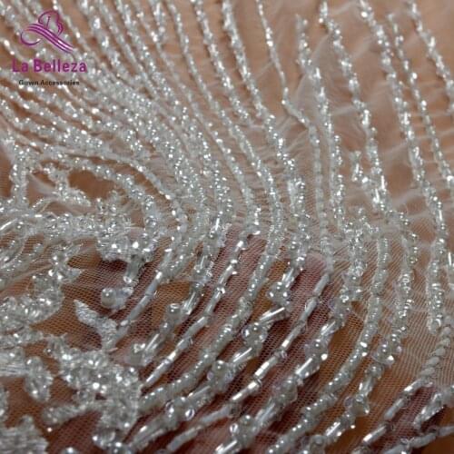 100cm by yard gray/off white handmade surper heavy beading sequins wedding/evening/show dress lace fabric