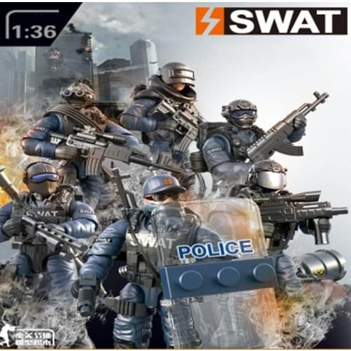 180Pcs Childrens building block toys 1: 36 Mini SWAT Soldier Team Building Blocks Compatible Army Weapon Gun DIY Figures Bricks