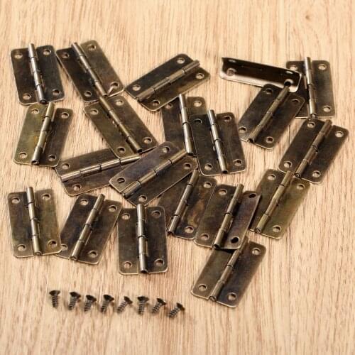 20Pcs Antique Bronze Mini Cabinet Door Hinges Drawer Wooden Jewellery Box Decorative Hinge Furniture Hinges with Screws 30x17mm