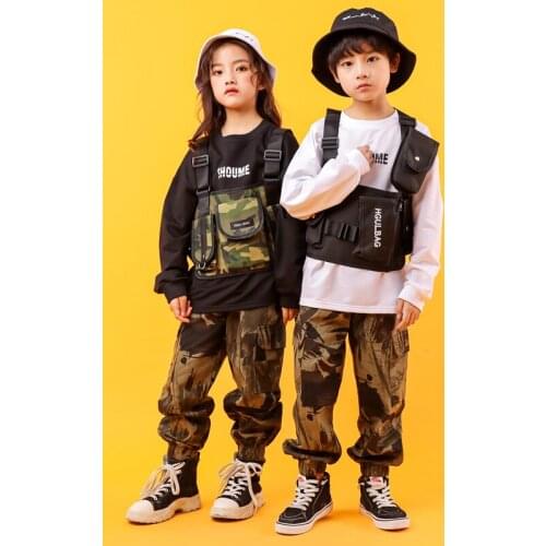 2020 New Hip Hop Dance Costumes Kids Stage Performance Clothing Children Modern Street Dancing Wear Girls Jazz Outfits SL3877