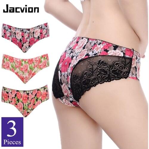 3 Pieces/Set Womens Sexy Lace Panties Ice silk Briefs Flower Painting Female Underwear Lady Lingerie Briefs Affordable
