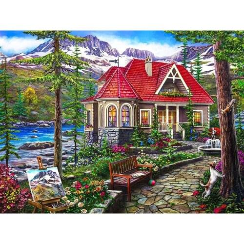5D Diy Diamond Painting scenery red house Full Square/Round drill Diamond Embroidery landscape Home Decor Mosaic Christmas Gift