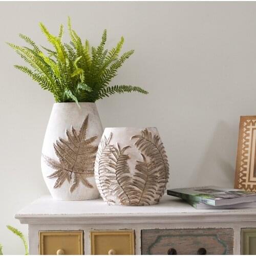 American Classical Resin Embossed Leaf Depiction Ornament Dried Flower Vase Decor Living Room Dining Table Flower Arrangement