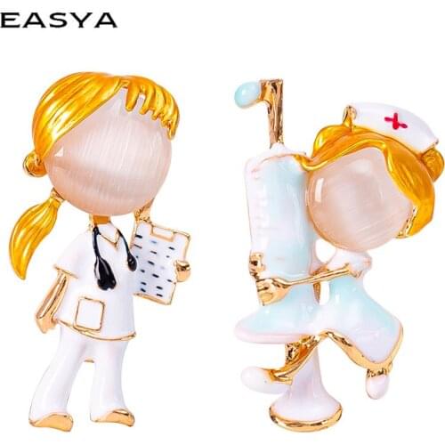 EASYA Opal Nurse Brooches Pin Cute Doctor Brooches For Women Medical Jewelry Accessories 2021