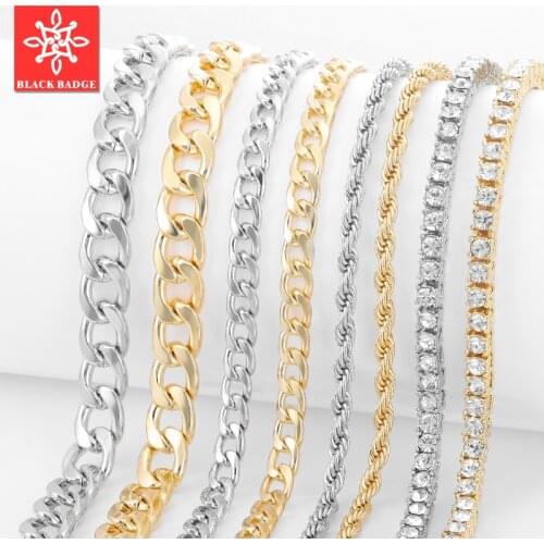 Men Stainless Steel Neck Chains Cuban Link Chain Women Tennis Choker Miami Curb Necklace Rope Chokers Unisex Long HipHop Jewelry