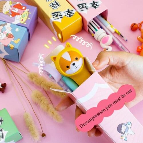 Cheap Stationery Blind Box Decompression Pen Creative Cute Cartoon Gel Pen Signature Pen Refill Keychain Student Lucky Bo