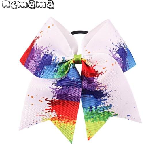 2 Pcs 7'' Cartoon Ribbon Printed Cheer Bows for Kids for Girls Princess Colorful Elastic Hair Band Party Hair Accessories