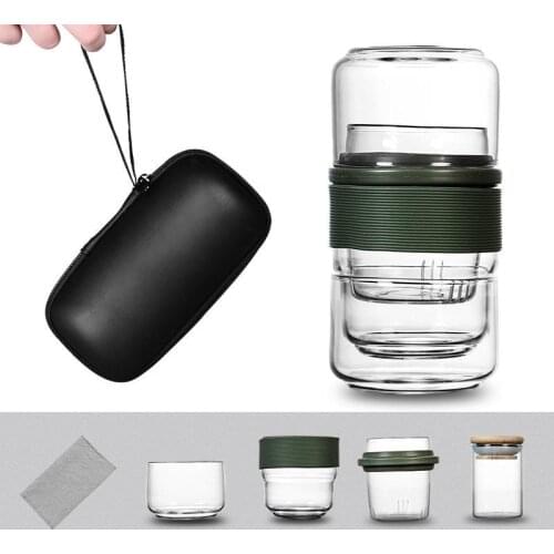 Travel Tea Set KungFu Tea Pot with Portable Case Glass Teacups with Infuser for Travel Home Tea Leaves Container Tea Cup Set