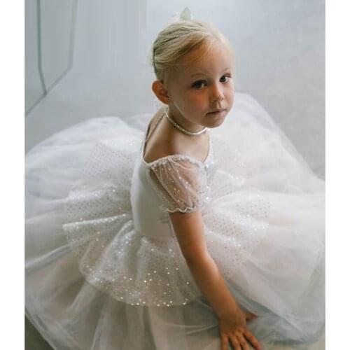 H2703 Girls Ballet Dancing Dress White Princess Mesh Sequins Dancewear Children Professional Performance Competition Clothes