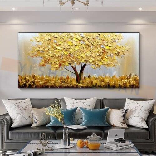 Canvas Painting Hand Painted Money Classic Personality Golden Tree Modern Abstract Oil Painting For Living Room aesthetic decorr