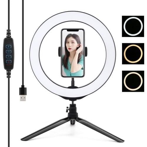 Photography LED Selfie Ring Light 26CM Dimmable Camera Phone Ring Lamp 10inch With Table Tripods For Makeup Video Live StudioNew