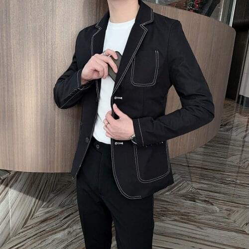 Korean Blazer Mens Slim Fit Classic Black Blazers Masculino Business Casual Mens Stylish Spring Autumn Open Wire Suit Jackets