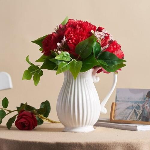 Creativity Ceramic Kettle Flower Vase White Flower Arrangement Milk Pot Stylist Farmhouse Style Pot Bottle Modern Home Decore