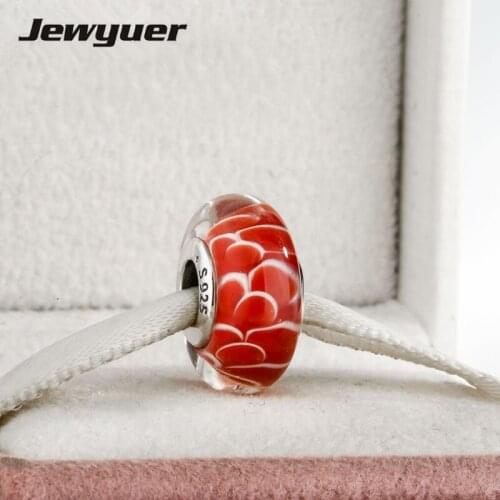Summer collection 925 Sterling Silver Asia Carp Flags Charms Bead Red Murano Glass beads fit charms bracelets DIY making BD162