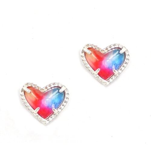 2020 Hot Selling Glitter Druzy Stone Inlay Small Heart Lovely Heart Stud Earrings Women Fashion Brand Stud Earrings Wholesale