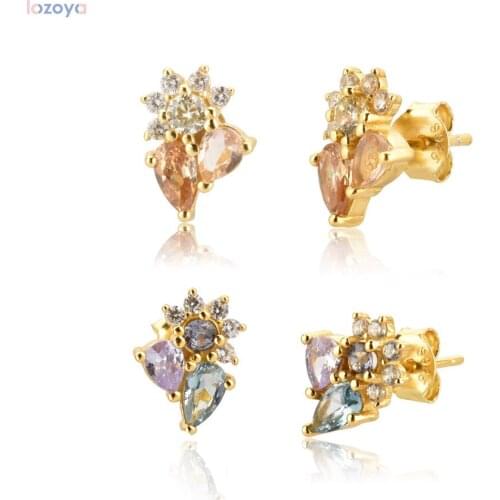 Lozoya 925 Sterling Silver Ovals Ohrringe Jewelry Champagne Stud Earring Sunflowe Clear Piercing Big Luxury For Rock Punk