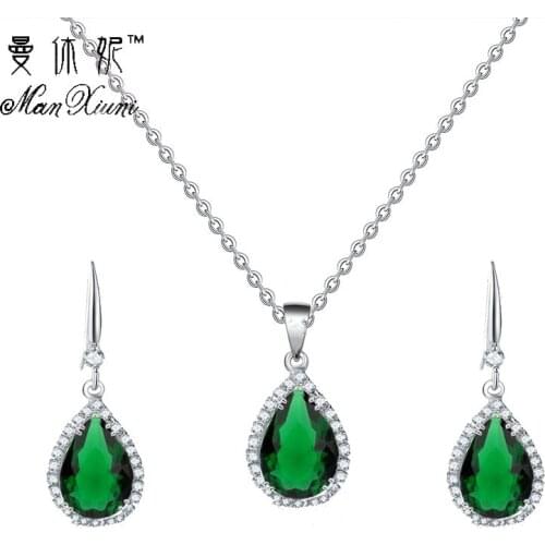 Manxiuni Water Drop Cubic Zirconia Wedding Jewelry Sets inlay Luxury Crystal Bridal necklace Earrings Set Gifts For Bridesmaids