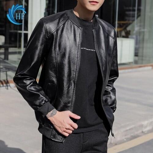 2021 Autumn Mens Leather Jacket New Stand-up Collar Racer PU Motorcycle Jacket Casual Jacket Waterproof Jacket Zipper Jacket