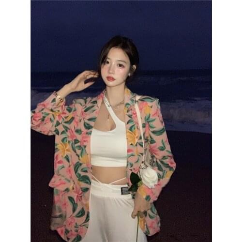 Nic 2021 Chic Loose Light Pink Women Cardigan Blazer Spring Autumn Single Buttons Female Oversized Suit Jacket Long Sleeve Outwe