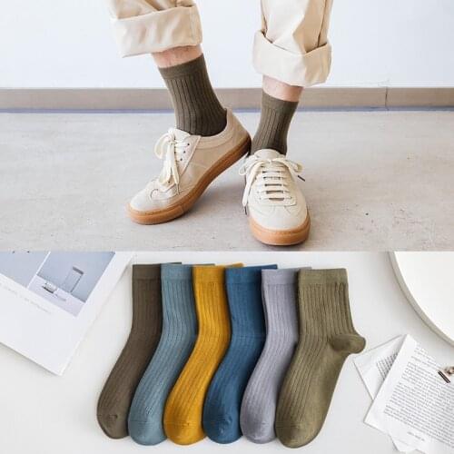 New combed cotton mens British double needle medium cylinder solid socks fashion versatile cotton socks