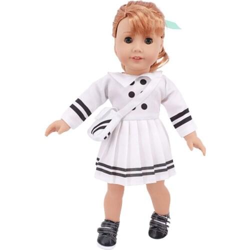 New Pattern Fashion Cute College Dress + Bag Fit 18 Inch American&43cm Baby New Born Doll Clothes Accessories,Girls Toys