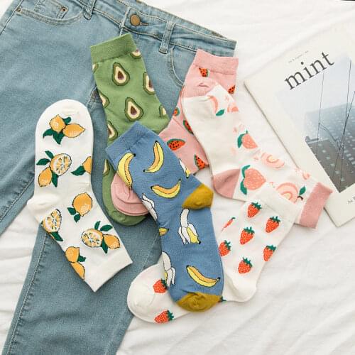 New Summer Cartoon Fruit Cotton Watermelon Lemon Strawberry Banana Avocado Women Korean Version of Calcetines Fashion Cute Socks