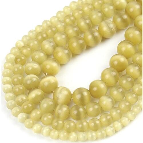 Wholesale Stylish Natural Champagne Cat-eye Stone Round Beads for DIY Jewelry Making Bracelet Necklaces 4/6/8/10/12mm