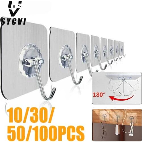 30/50/100pc Transparent Hook Seamless Hook Magic Adhesive Nail-free Bathroom Kitchen Strongly Spread Coat and Hat Sticky Hook