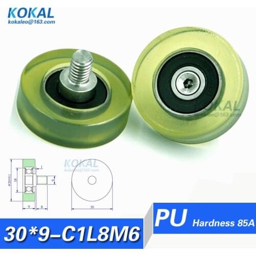 [PU30*9-C1L8M6]Free Shipping 10pcs low noise 626RS bearing rubber PU TPU sliding door machine 6*30*9mm M6 screw PU pulley