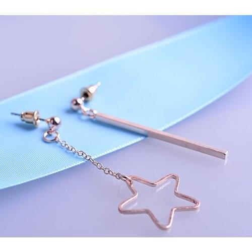 2021 New Cute Earrings Five star/Triangle/Round Earring Asymmetry Chain Tassel Earrings Prevent Allergies Stud Earrings