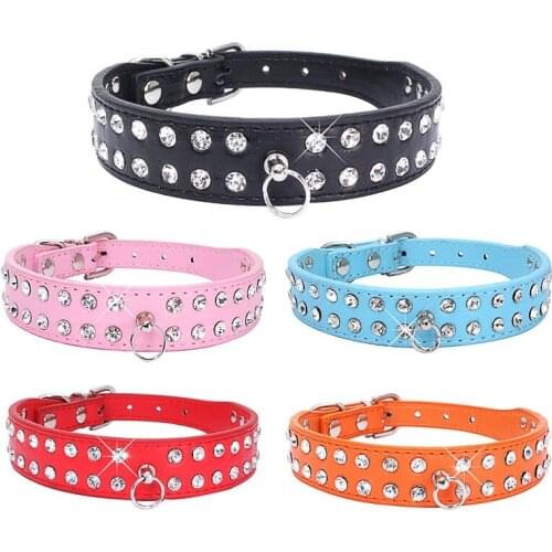 Bling Bling Rhinestone PU Collar Leather Crystal Diamond Shining Dazzling Puppy Collar Pet Dog Collars Pink