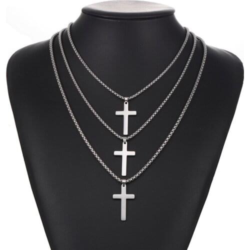 Titanium Steel Cross Pendant Necklace Hip-Hop Men And Women Couples Simple Cross Clavicle Chain Sweater Chain