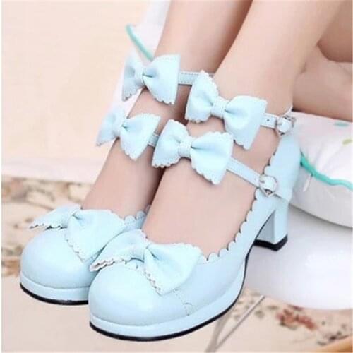 High Heel 6cm Sweet Girls Bowknot Kawaii Tea Party Japanese Cute Anime Lolita Shoes Buckle Women Harujuku Cosplay Shoe Feminine