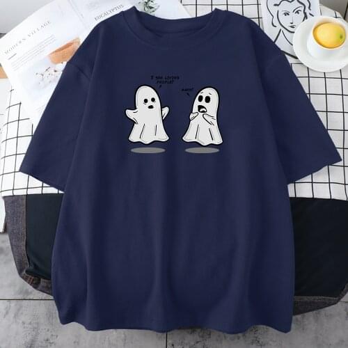 Two Ghosts Cartoon Printing Womens T-Shirt Korean Style Casual T Shirts 2021 Summer Cool T Shirt Fashion Ins Tees For Women