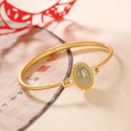 Silver Bracelet for Women S925 Sterling Silver Bracelet Classical National Style Hetian Jade Ancient Gold Handmade Bracelet for