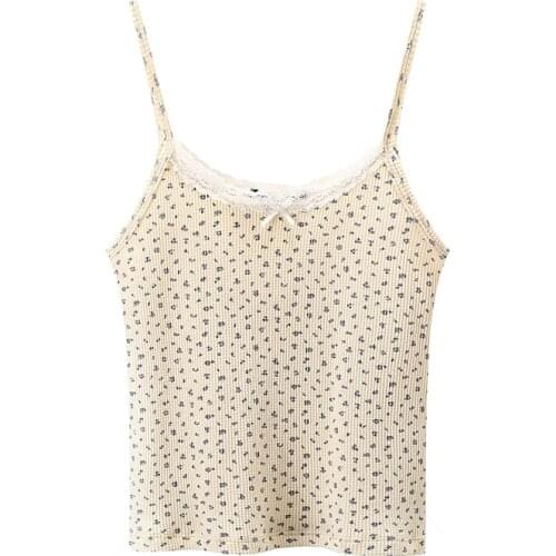 PUWD Y2K Sweet Girl Knitted Cotton Lace Sleeveless Top 2021 New Summer Fashion Ladies Slim Camis Vest Hot Chic Women Casual Tops