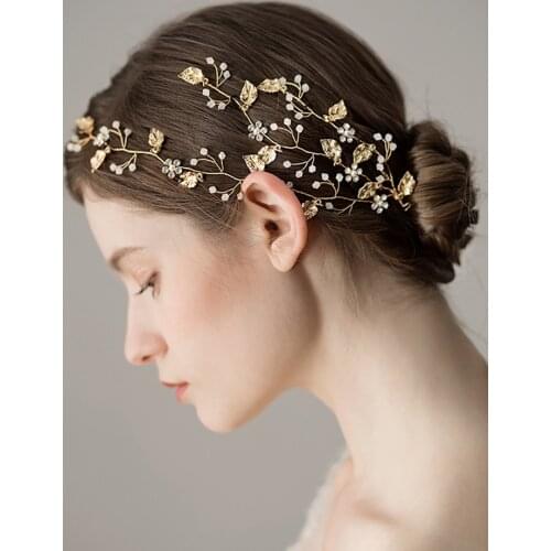 Vintage Gold Rhinestones Flower and Leaves Handmade Headband make up party Bridal Headpiece Wedding Hair Accessories for women